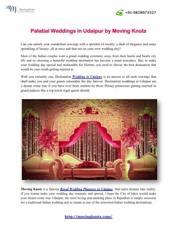 Palatial Weddings in Udaipur by Moving Knots