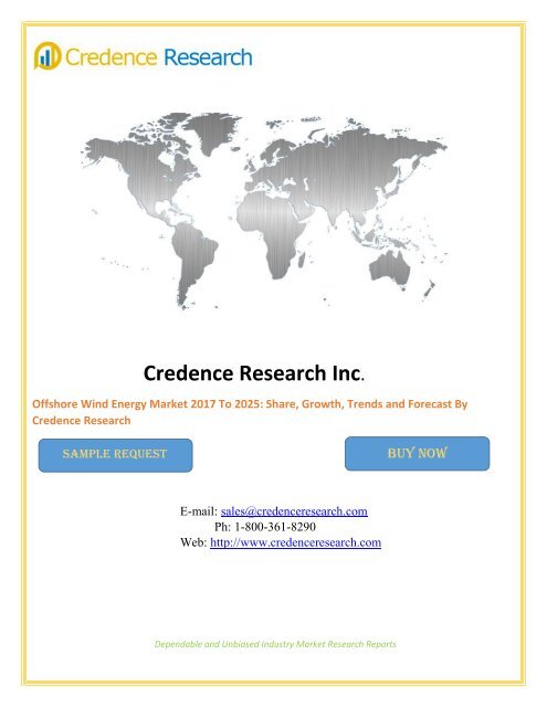 Offshore Wind Energy Market 2017 To 2025: Share, Growth, Trends and Forecast By Credence Research