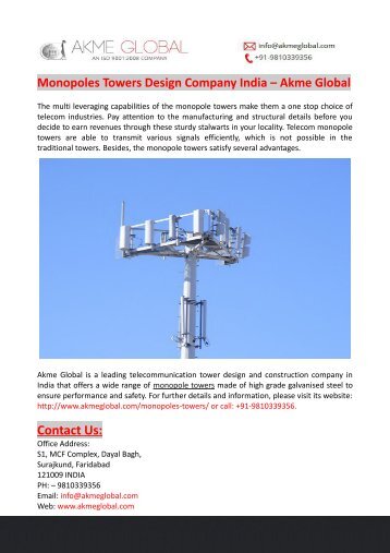 Monopoles Towers Design Company India – Akme Global