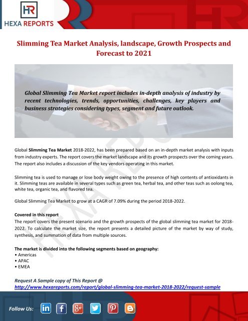 Slimming Tea Market Analysis, landscape, Growth Prospects and Forecast to 2021