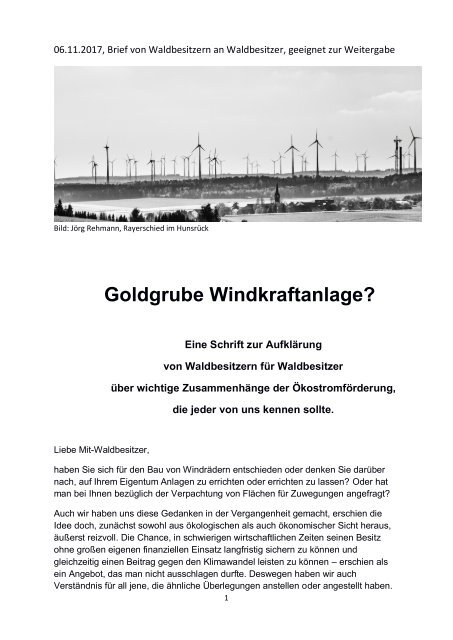 Brief von Waldbesitzern an Waldbesitzer