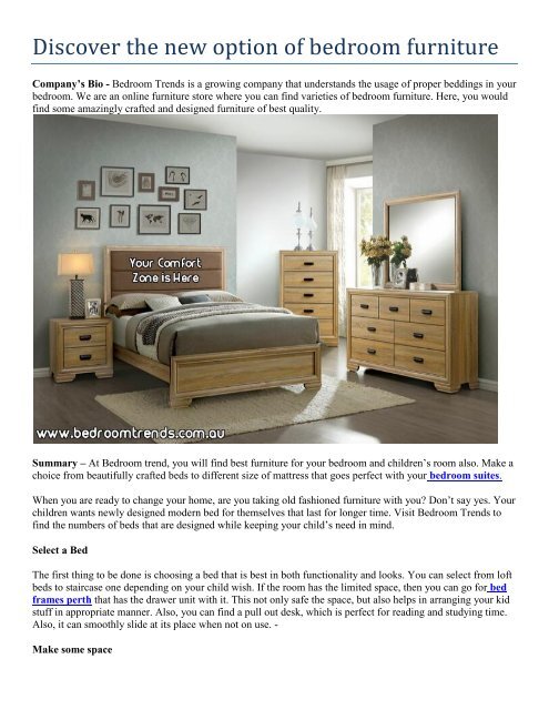 Discover the new option of bedroom furniture