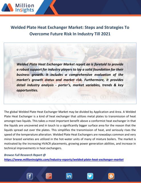 Welded Plate Heat Exchanger Market Steps and Strategies To Overcome Future Risk In Industry Till 2021