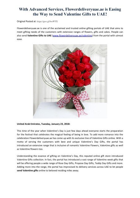 With Advanced Services, Flowerdeliveryuae.ae is Easing the Way to Send Valentine Gifts to UAE!