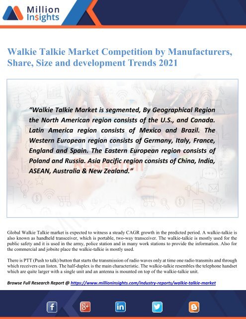 Walkie Talkie Market Competition by Manufacturers, Share, Size and  development Trends 2021