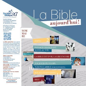 LA BIBLE AUJOURD'HUI ! JANVIER-MARS 2018