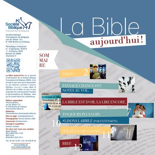 LA BIBLE AUJOURD'HUI ! JANVIER-MARS 2018