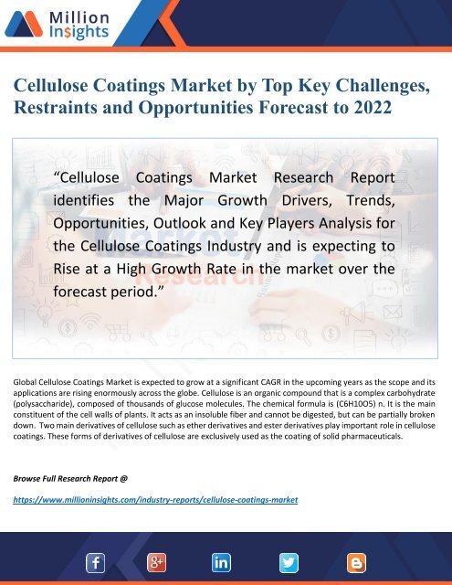 Cellulose Coatings Market 2022: Key Trends, Drivers and Profile Analysis Forecast