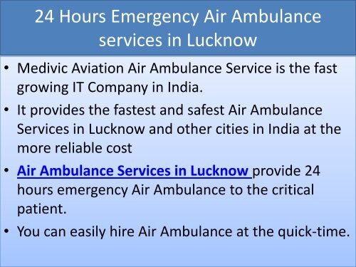 Air Ambulance services in Lucknow