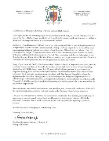 O’Dowd Interim President and President Search Announcement