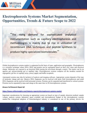 Electrophoresis Systems Market Segmentation, Opportunities, Trends & Future Scope to 2022