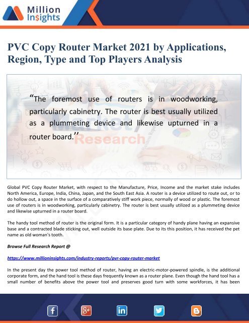 Best Router Tool 2021 PVC Copy Router Market 2021 by Applications, Region, Type and Top 