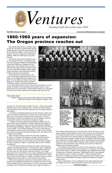 1860-1960 years of expansion - Sistersoftheholynames.org