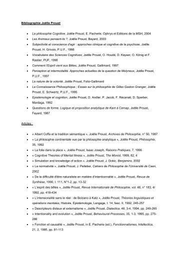 Bibliographie Joëlle Proust - Université Nancy 2