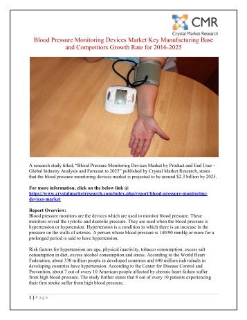 Blood Pressure Monitoring Devices Market- Global Industry Analysis and Opportunity Assessment, 2016- 2025