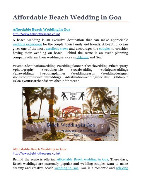 Affordable Beach Wedding In Goa www yumpu com