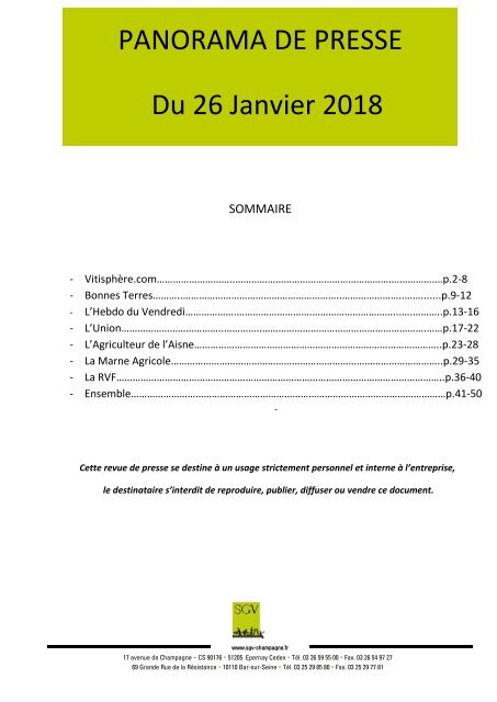 Panorama de presse quotidien du 26-01-2018