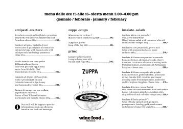 Siesta menu Janura - February 2018 