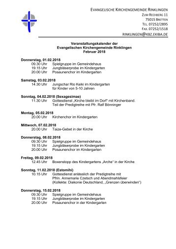 Termine Ev. Kirchengemeinde Rinklingen  Februar 2018-2