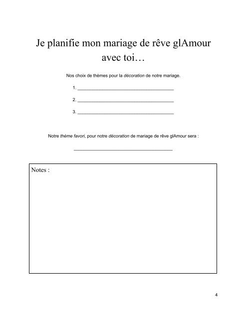 Planification_Mon mariage de rêve glAmour avec toi