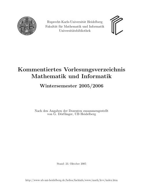 Kommentiertes Vorlesungsverzeichnis Mathematik und Informatik