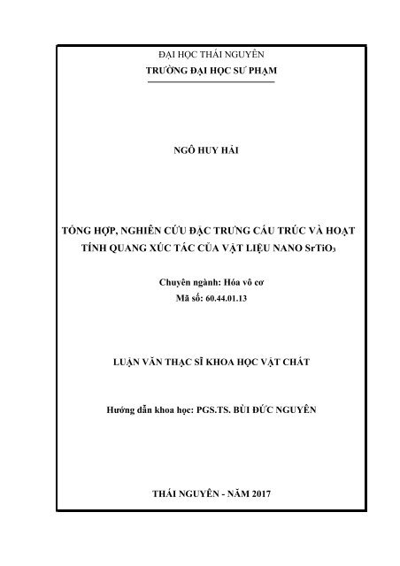 Tổng hợp, nghiên cứu đặc trưng cấu trúc và hoạt tính quang xúc tác của vật liệu nano SrTiO3 (2017)