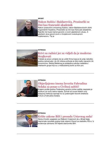 SEDMIČNI NEWSLETTER ŽURNALA OD 22.1.2018.godine do 29.1.2018.godine