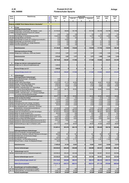 Haushalt 2018 nach der Organisationsstruktur Dez. V