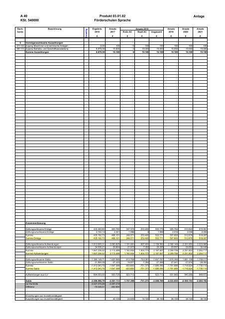 Haushalt 2018 nach der Organisationsstruktur Dez. V