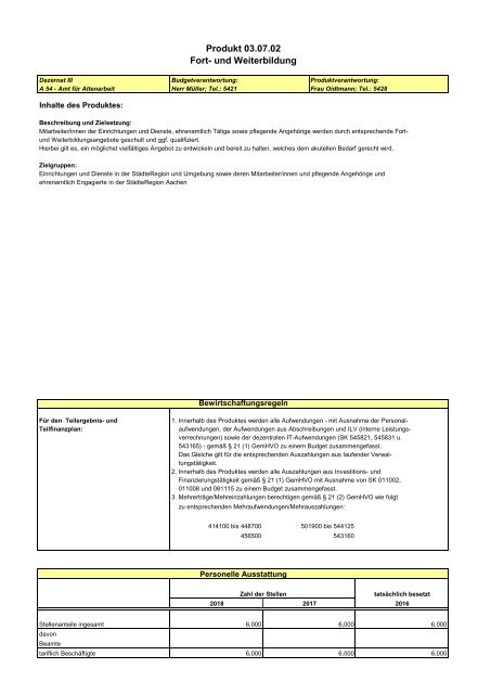 Haushalt 2018 nach der Organisationsstruktur Dez. III