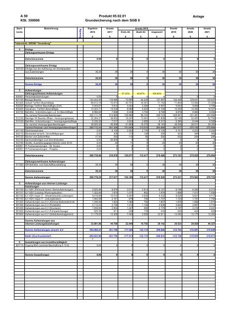 Haushalt 2018 nach der Organisationsstruktur Dez. III