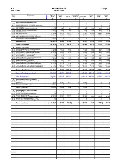 Haushalt 2018 nach der Organisationsstruktur Dez. II