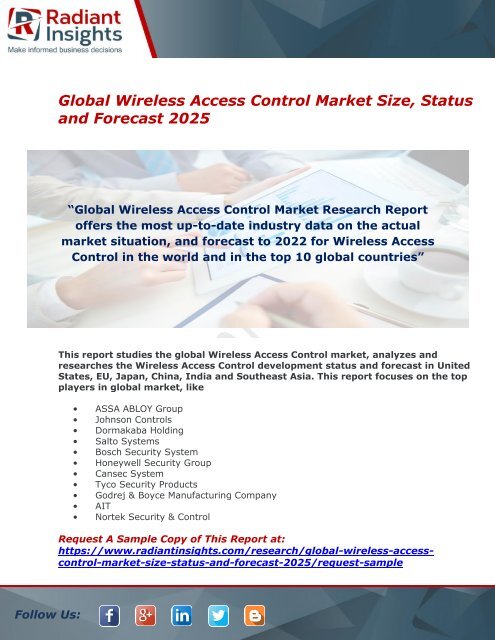 Future of the Wireless Access Control Market Size, Growth and Forecast Report By 2025