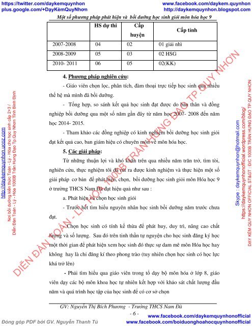 Một số phương pháp phát hiện và bồi dưỡng học sinh giỏi môn hóa học 9