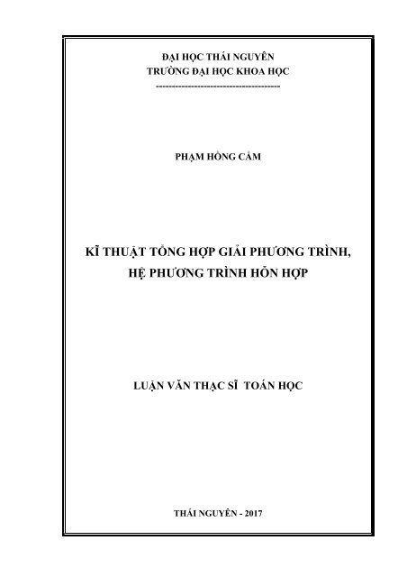 Kĩ thuật tổng hợp giải phương trình, hệ phương trình hỗn hợp (2017)