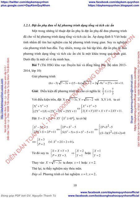 Kĩ thuật tổng hợp giải phương trình, hệ phương trình hỗn hợp (2017)