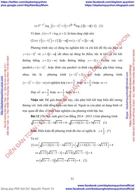 Kĩ thuật tổng hợp giải phương trình, hệ phương trình hỗn hợp (2017)