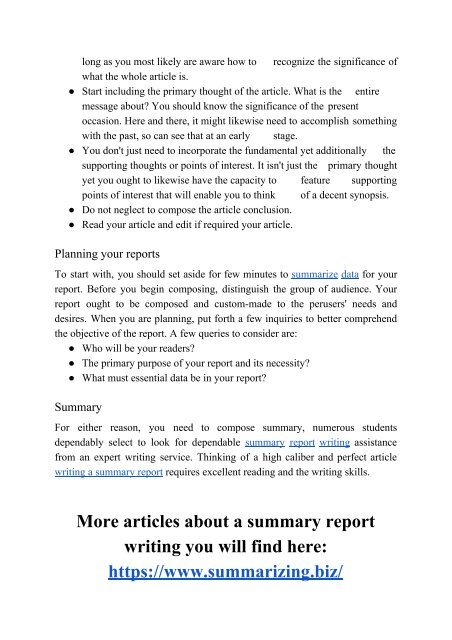 Average Time for Writing a Summary Report