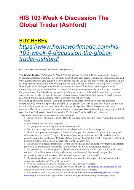 HIS 103 Week 4 Discussion The Global Trader (Ashford)