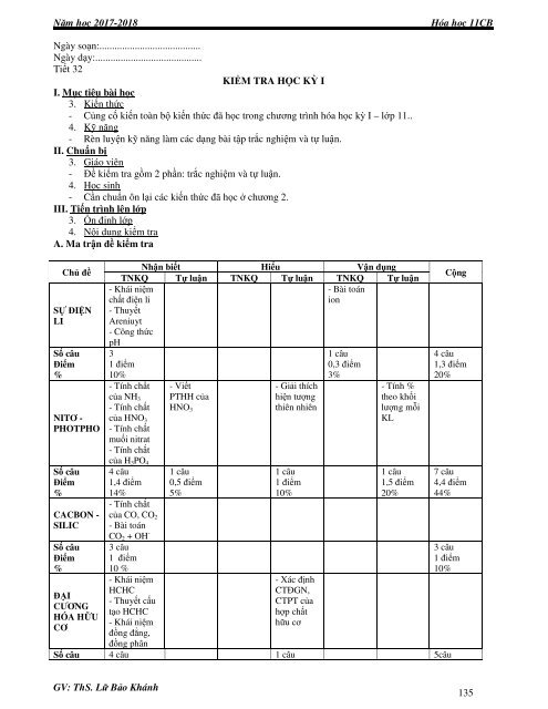 Preview Giáo án hóa học 11 cơ bản cả năm soạn theo chương trình mới (2017-2018) thực hiện GV Lữ Bảo Khánh (Four-column Form)