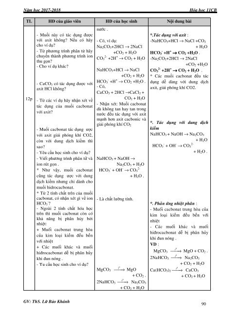 Preview Giáo án hóa học 11 cơ bản cả năm soạn theo chương trình mới (2017-2018) thực hiện GV Lữ Bảo Khánh (Four-column Form)