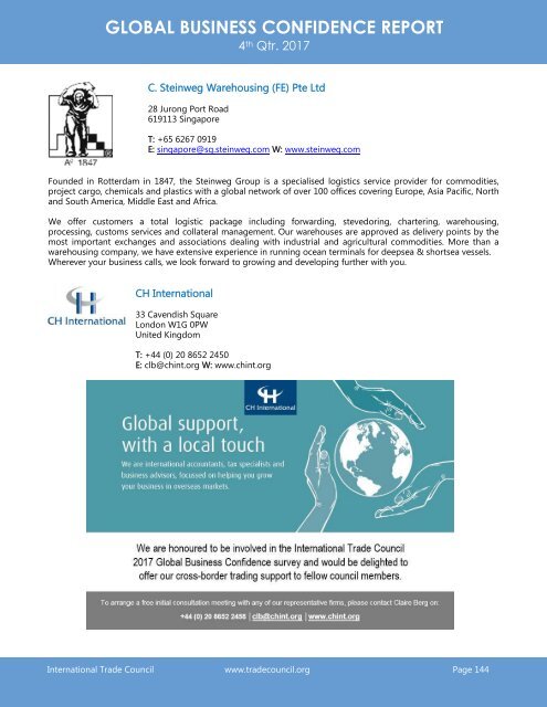 2017 4th Quarter International Trade Council Global Business Confidence Survey