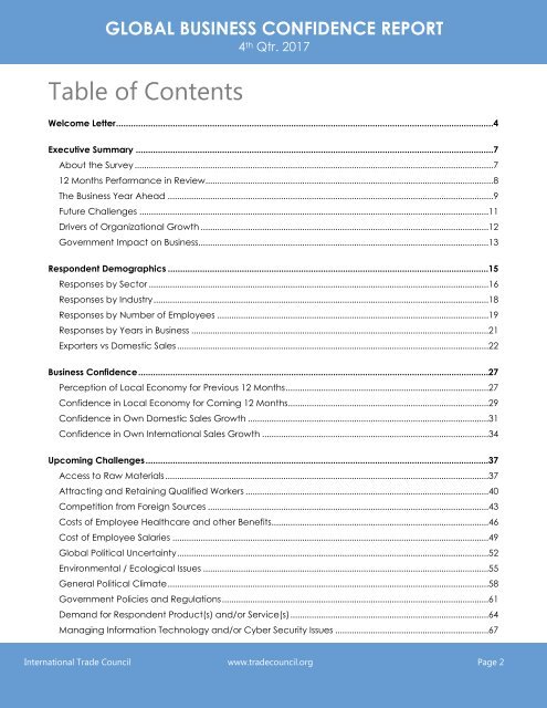 2017 4th Quarter International Trade Council Global Business Confidence Survey