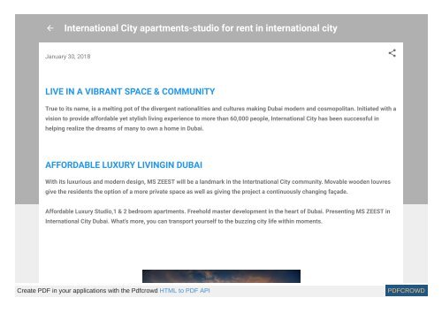 International City Apartments Studio For Rent In