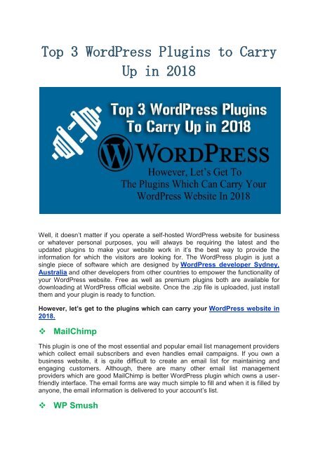 Top 3 WordPress Plugins to Carry Up in 2018