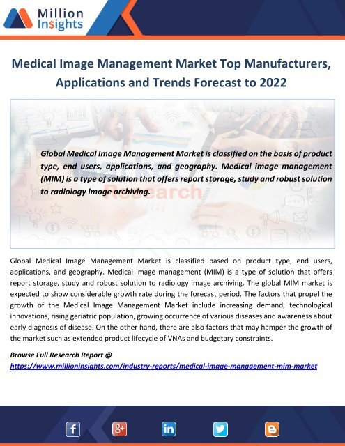 Medical Image Management Market Size, Share and Market Trends Forecast to 2022