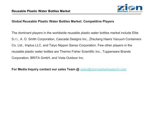 Global Reusable Plastic Water Bottles Market, 2016–2024