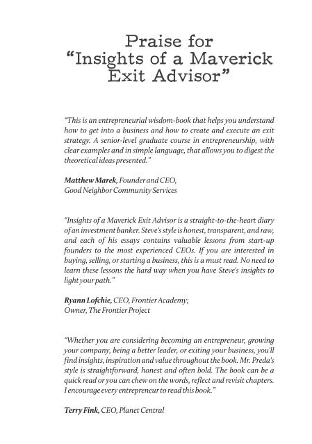 Insights of a Maverick Exit Advisor_Sample