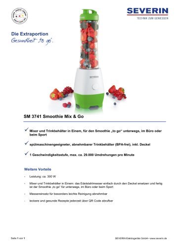 Severin SM 3741 Smoothie Mix & Go - Istruzioni d'uso