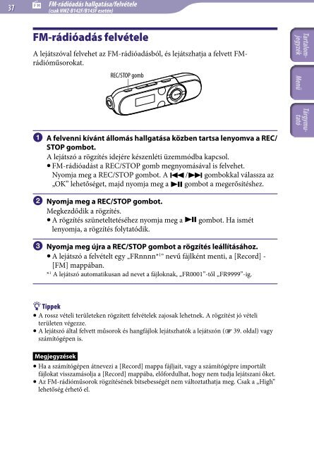 Sony NWZ-B143F - NWZ-B143F Consignes d&rsquo;utilisation Hongrois